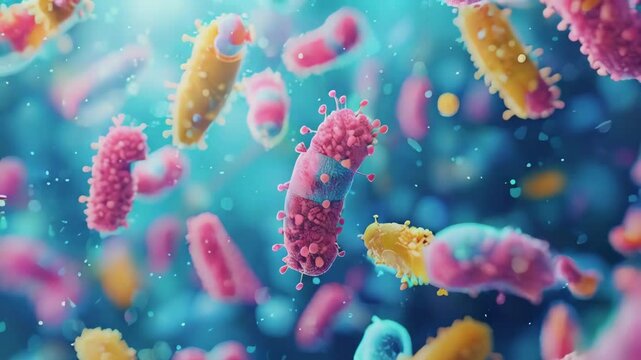 A colored scanning electron micrograph showing bacteria cultured from a human beard, containing human-pathogenic bacteria 