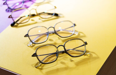 Glasses are displayed in the store