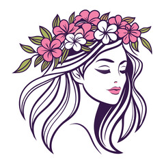 Elegant Women Vector Art: Hair Decoration with Flowers