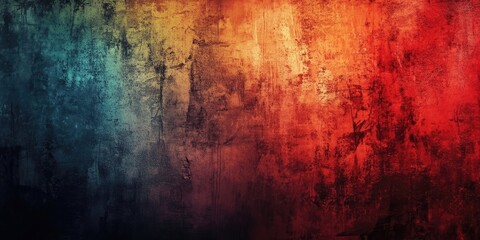 Abstract textured wall background with gradient hues of blue, orange, red, and black creating a Halloween-inspired atmosphere.