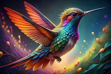 Obraz premium Elegant Line Art Hummingbird Portrait, Nature Wildlife Bird Illustration