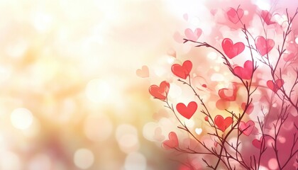 Fototapeta premium Heart-Shaped Leaves on a Branch in a Soft, Romantic Setting