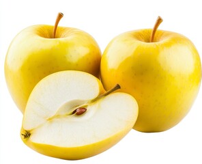 Two whole yellow apples and a half apple. (1)