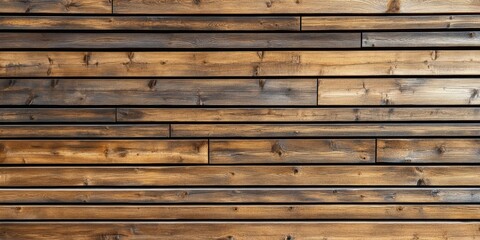 Obraz premium Stylish horizontal brown wooden planks arranged closely together, creating a contemporary textured background with dark and light variations.
