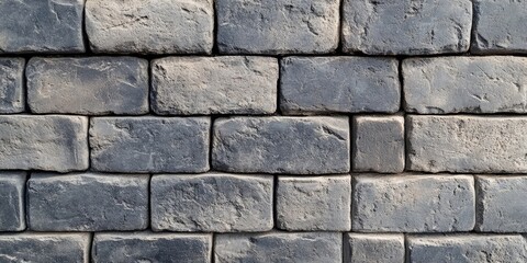 Obraz premium Gray brick wall pattern showing a textured arrangement of rectangular gray bricks in horizontal rows with subtle variations in tone and texture.
