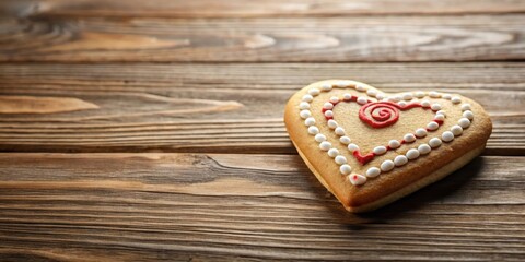 Heart-shaped cookie on rustic wooden background, a sweet treat for a romantic occasion