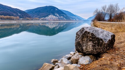 Fototapeta premium Calm River Reflection in Winter