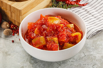 Homemade Lecho with tomato and paprika