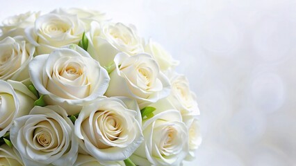 Obraz premium Elegant White Rose Wedding Bouquet on White Background - Soft Focus Banner