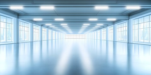 A spacious, empty room with large windows, bright lighting, and a polished floor, conveying openness and modernity. Concept Modern Interior Design, Spacious Ambiance, Natural Lighting