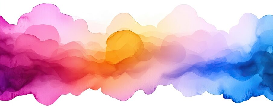 Fantasy watercolor idea. Colorful abstract watercolor background with blended hues of pink, orange, and blue.