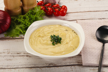 Gourmet cheese soup in the bowl