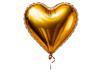 Golden heart shape balloon isolated on transparent or white background