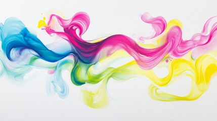 Fototapeta premium 119.Radiant plumes of fume in bold colors such as magenta, cyan, and lime green, curling and overlapping to form a captivating abstract design against a white canvas.