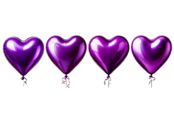 Purple heart shape balloon isolated on transparent or white background