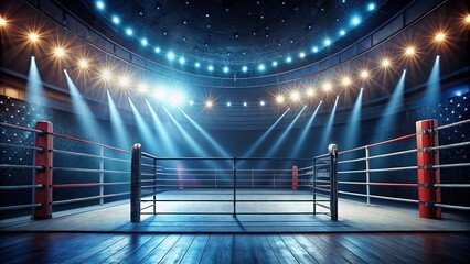 Empty Professional Boxing Ring in Arena - Ready for the Fight