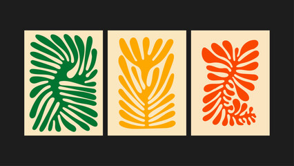 Abstract Poster Collection. Aesthetic posters and hand-drawn elements in soft tones on an isolated background. Features unique Matisse-style shapes with a textured paper finish, perfect for