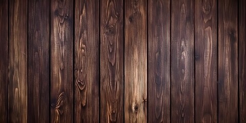 Naklejka premium A textured surface of brown wooden planks arranged vertically, showcasing their natural grain and variations in color. Concept Textured Wooden Planks, Natural Grain Variation, Vertical Arrangement