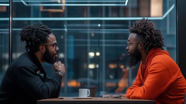 A casual moment in an office where two coworkers are sharing a joke.
