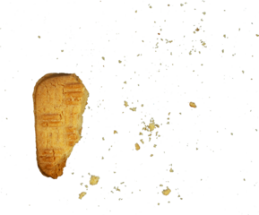 dirty cookie crumbs with white background