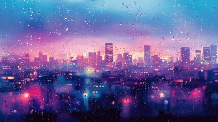 Fototapeta premium Rain Streaked Window City Night Lightscape
