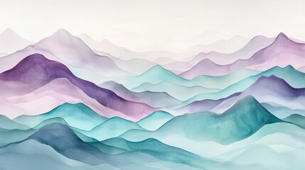Obraz premium Fantasy watercolor idea. Stunning mountain landscape with soft watercolor hues and gentle gradients.