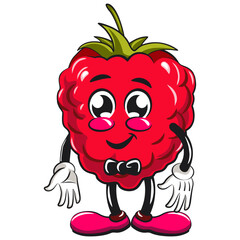 Cute raspberry fruit vektor illustration mascot character wearing a bow tie and feeling cool, work of hand drawn