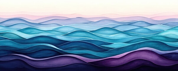 Fototapeta premium Fantasy watercolor idea. Abstract waves of colors representing serenity and tranquility in nature.