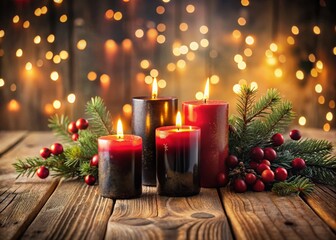 Enthralling Ombre Candles: Red & Black Holiday Ambiance on Rustic Wood