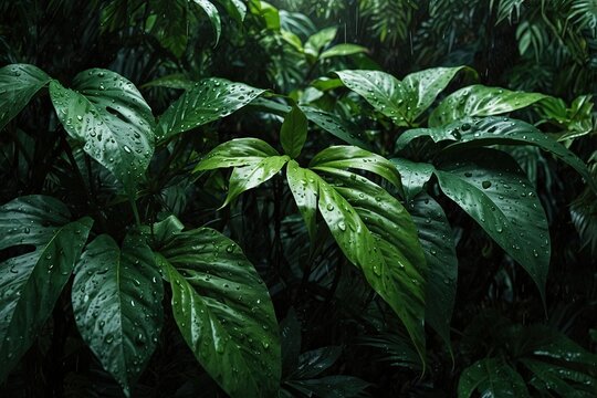 green rain jungle leaves textured background