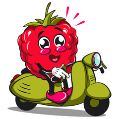Cute raspberry fruit vektor illustration mascot character riding a scooter, work of hand drawn
