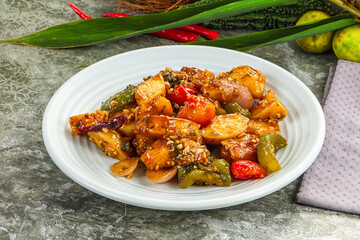 Potato with bell pepper and gravy