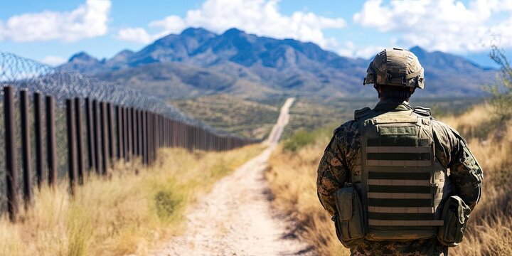 border fence and wall patrolled by border patrol at the US-Mexico border
