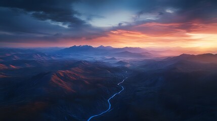 Majestic Mountain Range Sunset Landscape With River