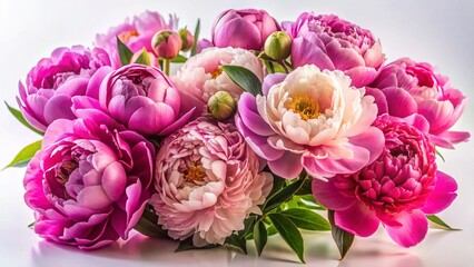 Fototapeta premium Exquisite Peonies Bouquet, Low Light Photography, White Background, Floral Still Life