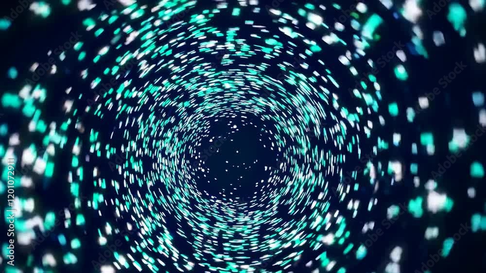Fototapete Exploring a mesmerizing swirling light tunnel with vibrant colors and dynamic motion immersed in deep darkness