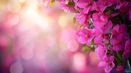 Pink flowers bloom, garden bokeh, spring, sunlight, background