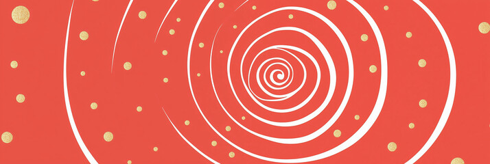 Fototapeta premium White Spiral with Golden Dots on Red Background