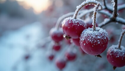 Frosted Cranberries on Vine Scene with Text Space