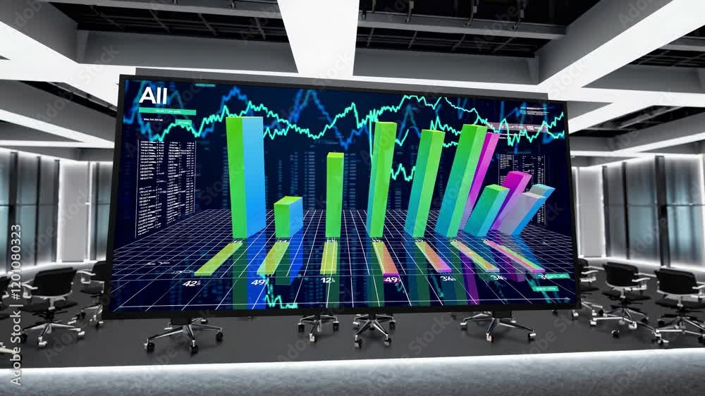Leinwandbilder data visualization displays growth trends in financial analysis within a modern conference setting