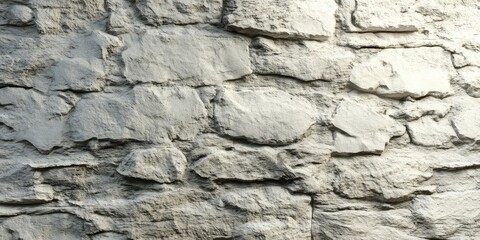 Textured stone wall surface in light beige with irregular shapes and shadows casting depth, showcasing an aged and natural finish.