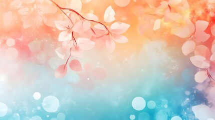 Fototapeta premium Vibrant floral bokeh with colorful glowing lights and abstract branches in a warm dreamy background