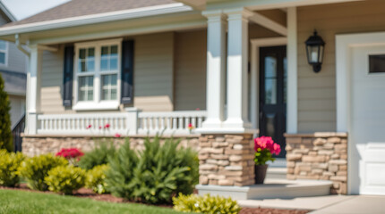 Dream House Exterior: Modern Home Design with Landscaping and Stonework.  Perfect for real estate agents and home buyers looking for inspiration.