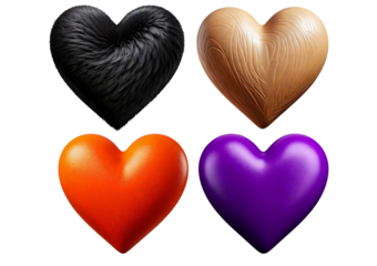 Set 3d heart isolated on transparent or white background