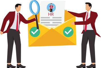 Review candidate resume, talent validation or scan to choose applicant on vacancy, employment or recruitment, HR human resources concept, business people HR staff review candidate resume email