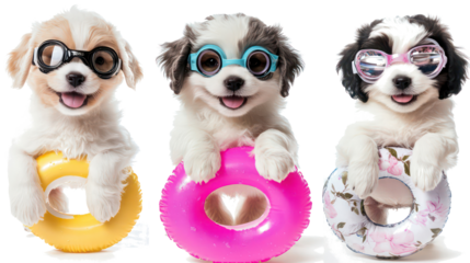 Cute Dogs Enjoying Summer Fun With Swim Rings Generative AI