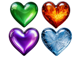 Set 3d heart isolated on transparent or white background
