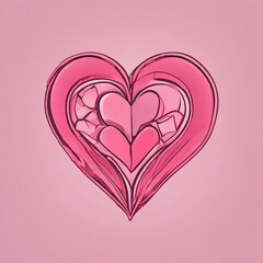 Pink heart on pink background for valentine's day. Flat illustration in pink shades for gift, packaging