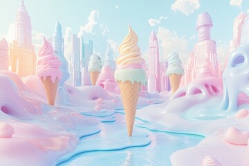 Pastel Ice Cream Cityscape Dreamy Sweet Treats