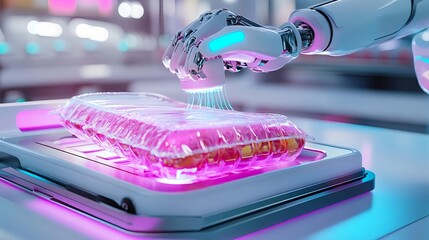 robotic arm packaging food, futuristic tech - automation and robotics